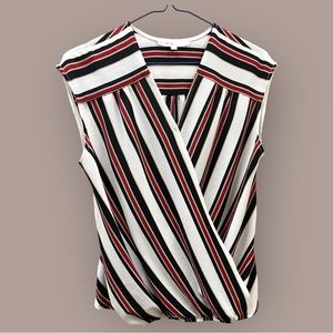 cleo Red Striped Wrap Front Blouse XS - - Like New Condition
